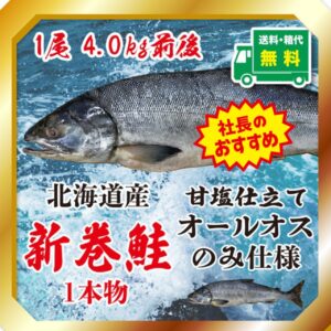 日高産新巻鮭　甘塩仕立て　1尾3.5kg前後 【送料・箱代無料】